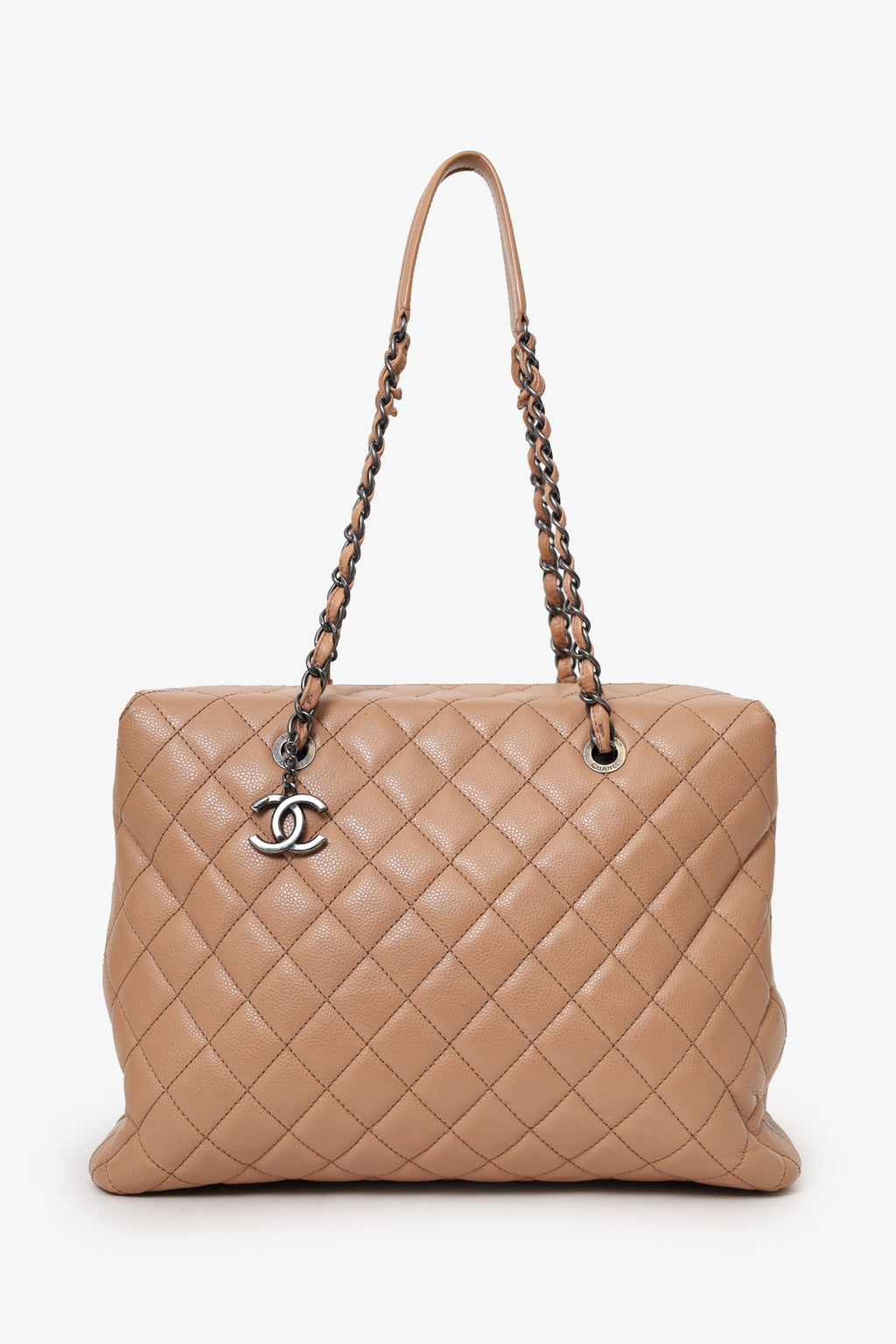 Pre-Loved Chanel™ 2015-16 Beige Caviar Leather Quilted City Large Shopping Tote