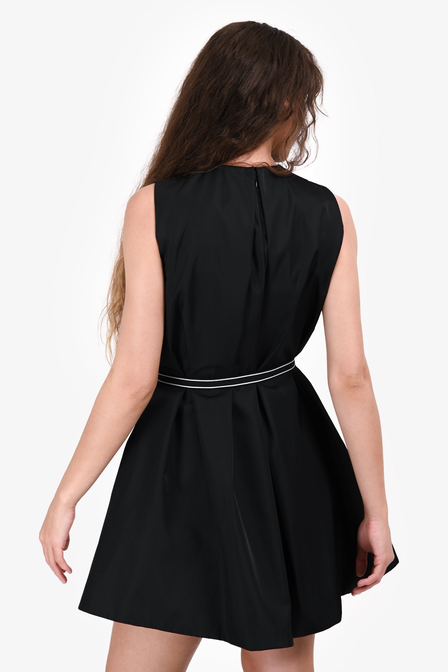 Prada 2019 Black Re-Nylon 'Gabardine' Belted Midi Dress Size 36