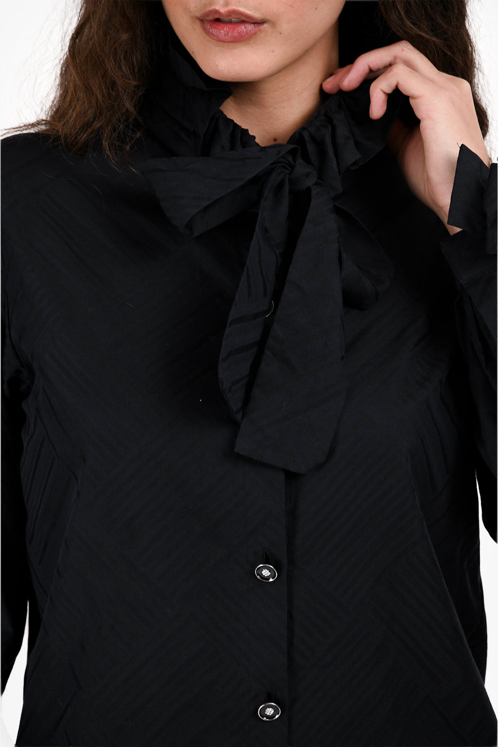 Pre-Loved Chanel™ Black Cotton/Silk Bow Cuff Button Down Blouse Size 36