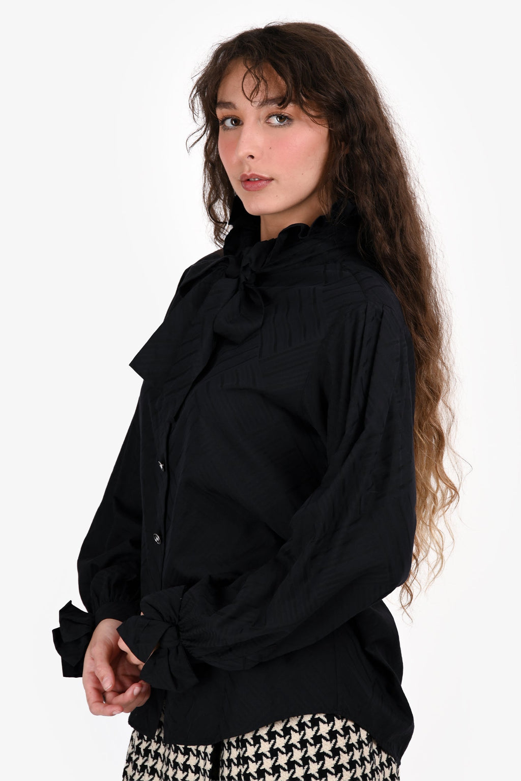 Pre-Loved Chanel™ Black Cotton/Silk Bow Cuff Button Down Blouse Size 36