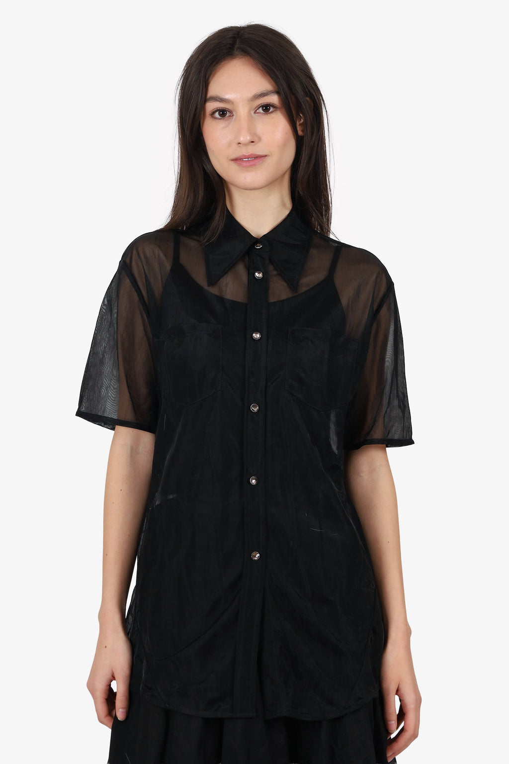 Acne Studio Black Sheer Button Down Short Sleeve Shirt Size 34