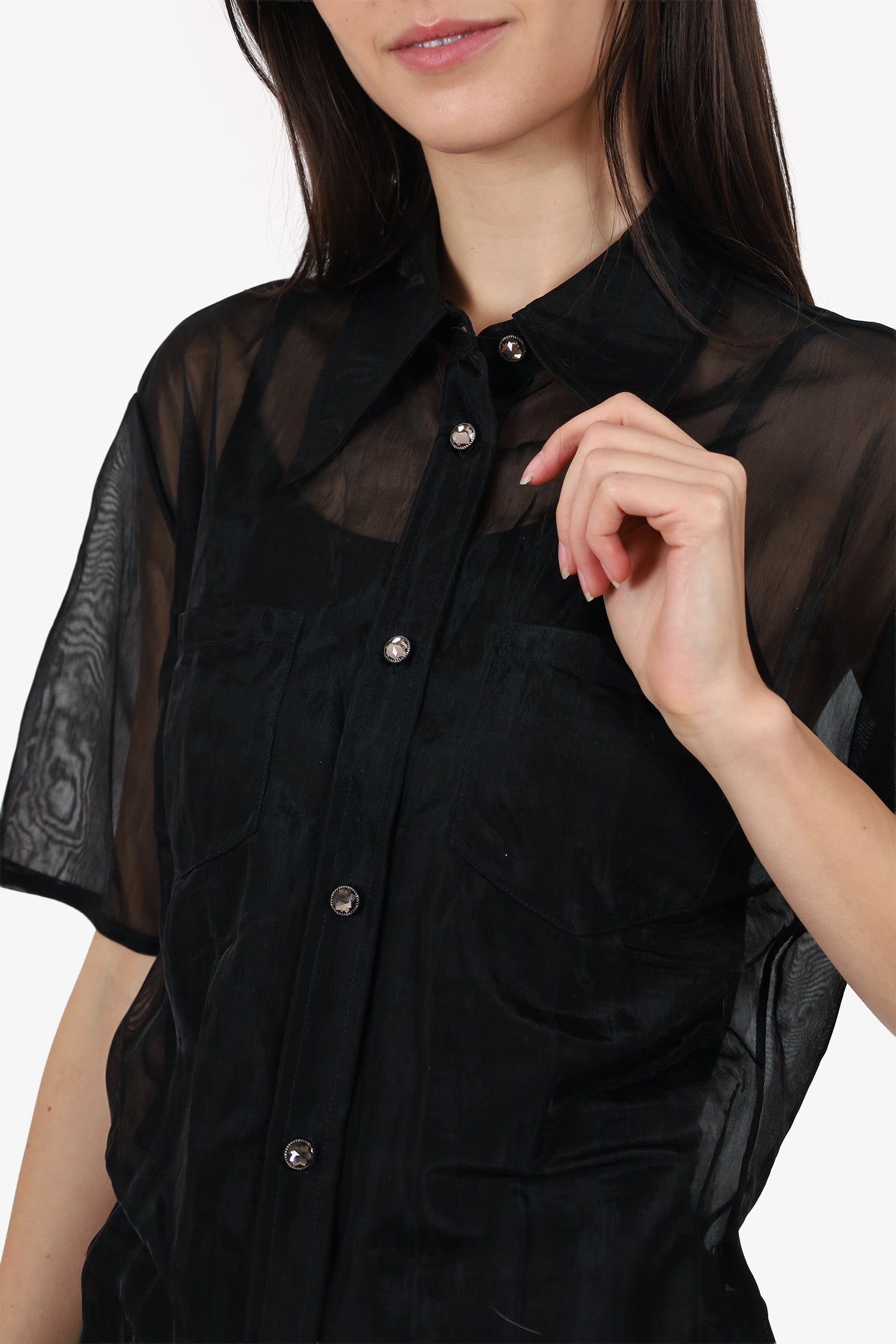 Acne Studio Black Sheer Button Down Short Sleeve Shirt Size 34