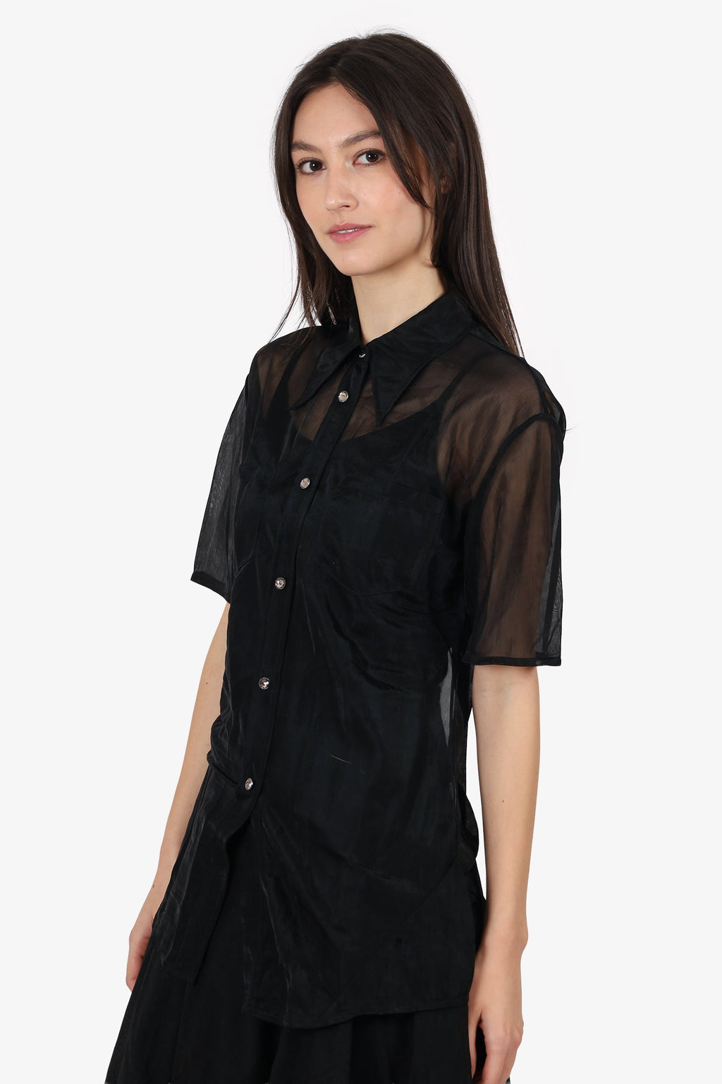 Acne Studio Black Sheer Button Down Short Sleeve Shirt Size 34