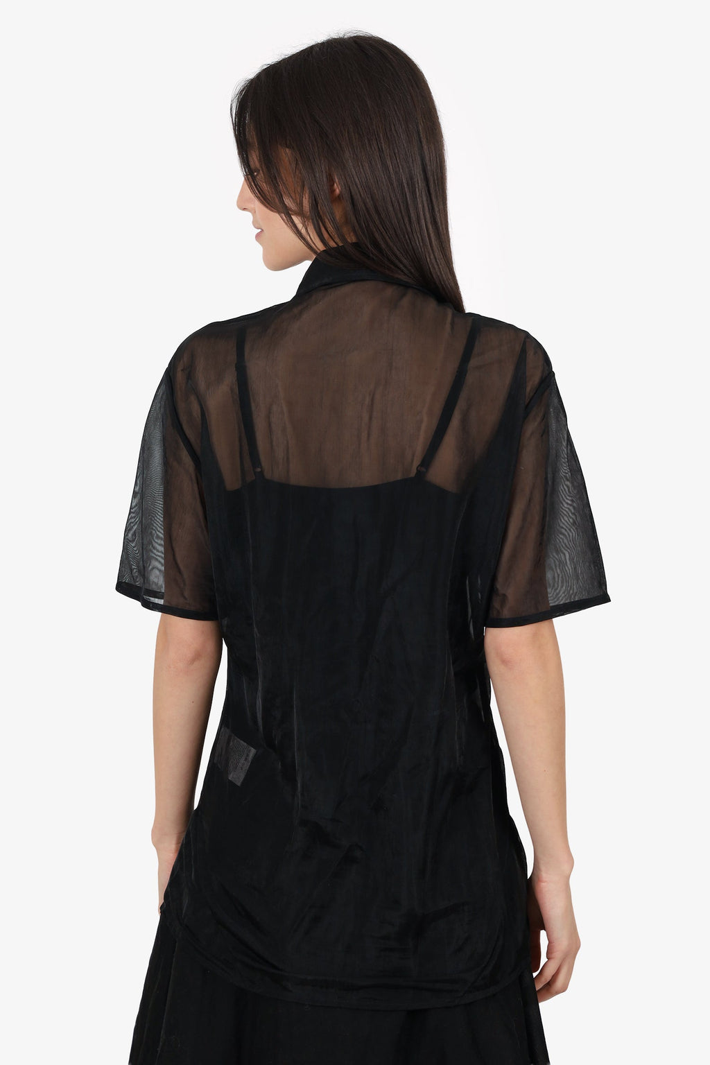 Acne Studio Black Sheer Button Down Short Sleeve Shirt Size 34