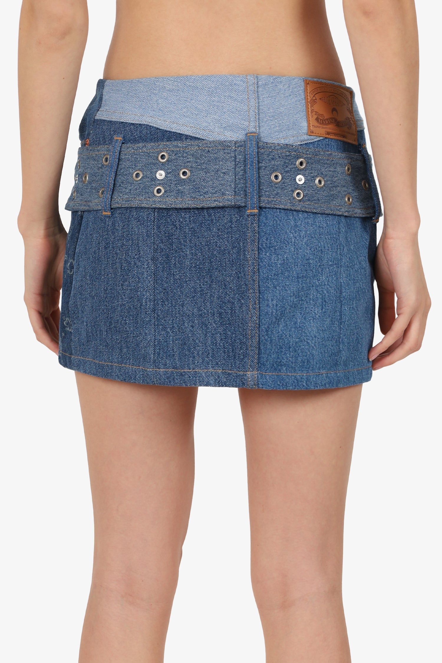 Marine Serre Blue Denim Monogram Belted Mini Skirt Size 34