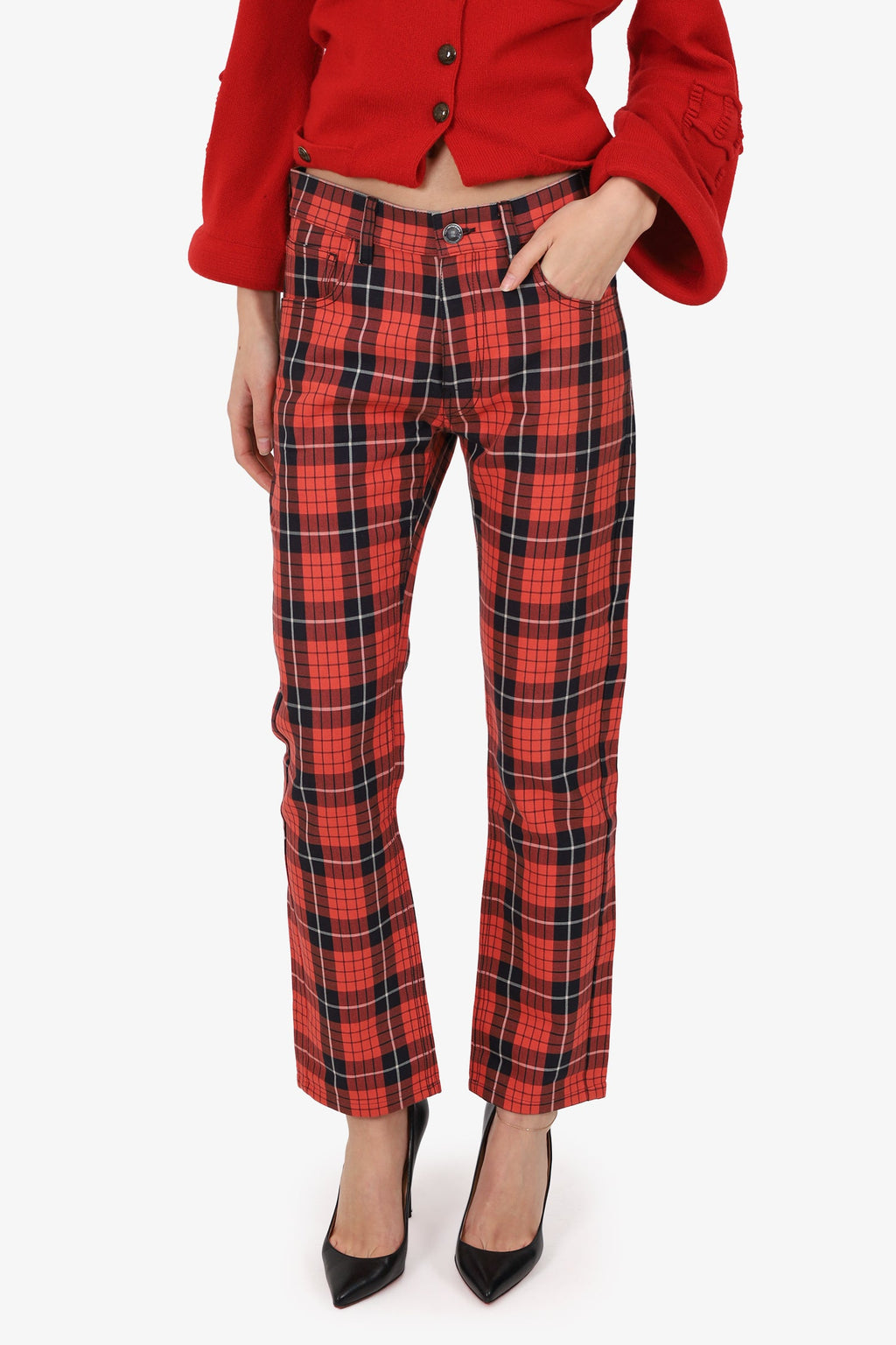Raf Simons SS18 Red Check Classic Tartan Jeans Size 28