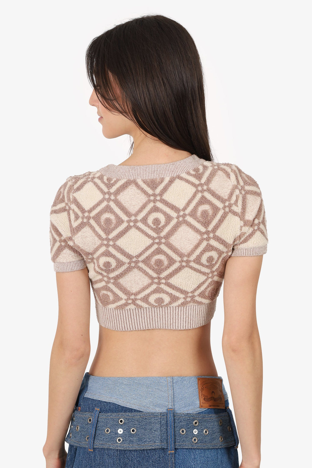 Marine Serre Beige/Brown Chunky Jacquard Knitted Crop Top Size XS