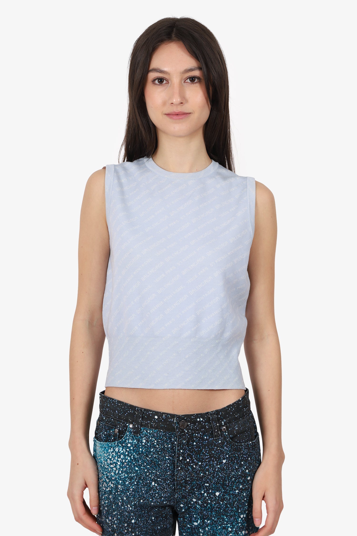 Balenciaga Blue Knit Logo All Over Vest Size 38