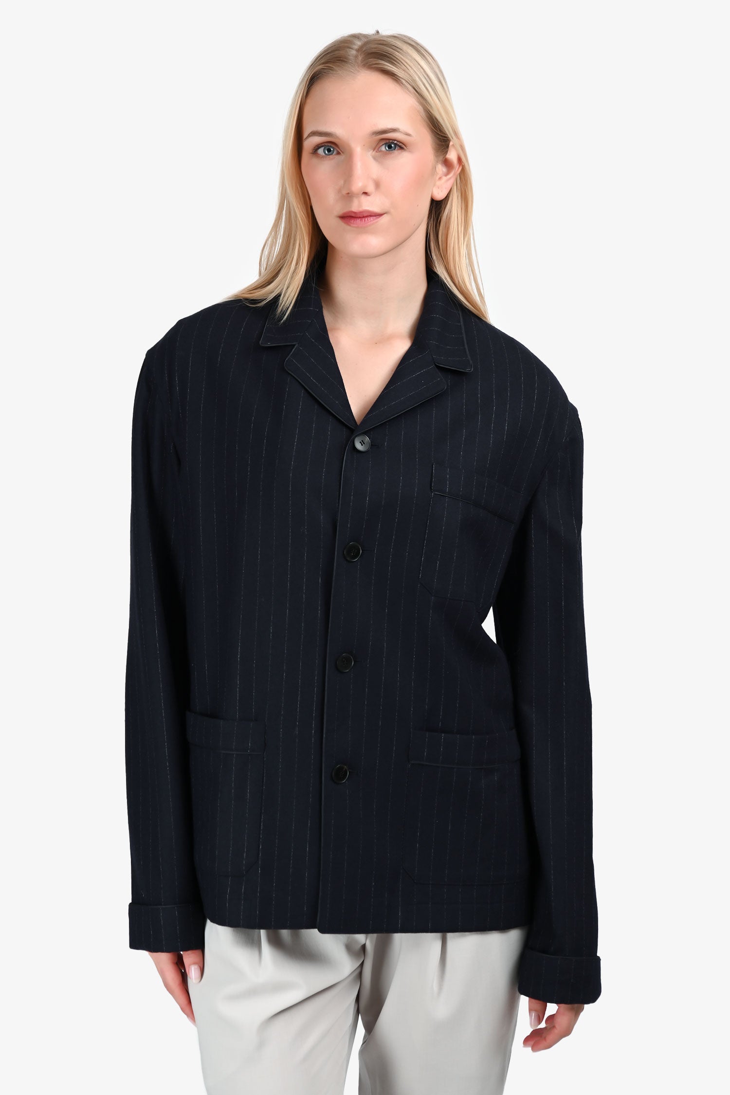 Valentino Navy Wool/Cashmere Pinstripe Blazer Size 36