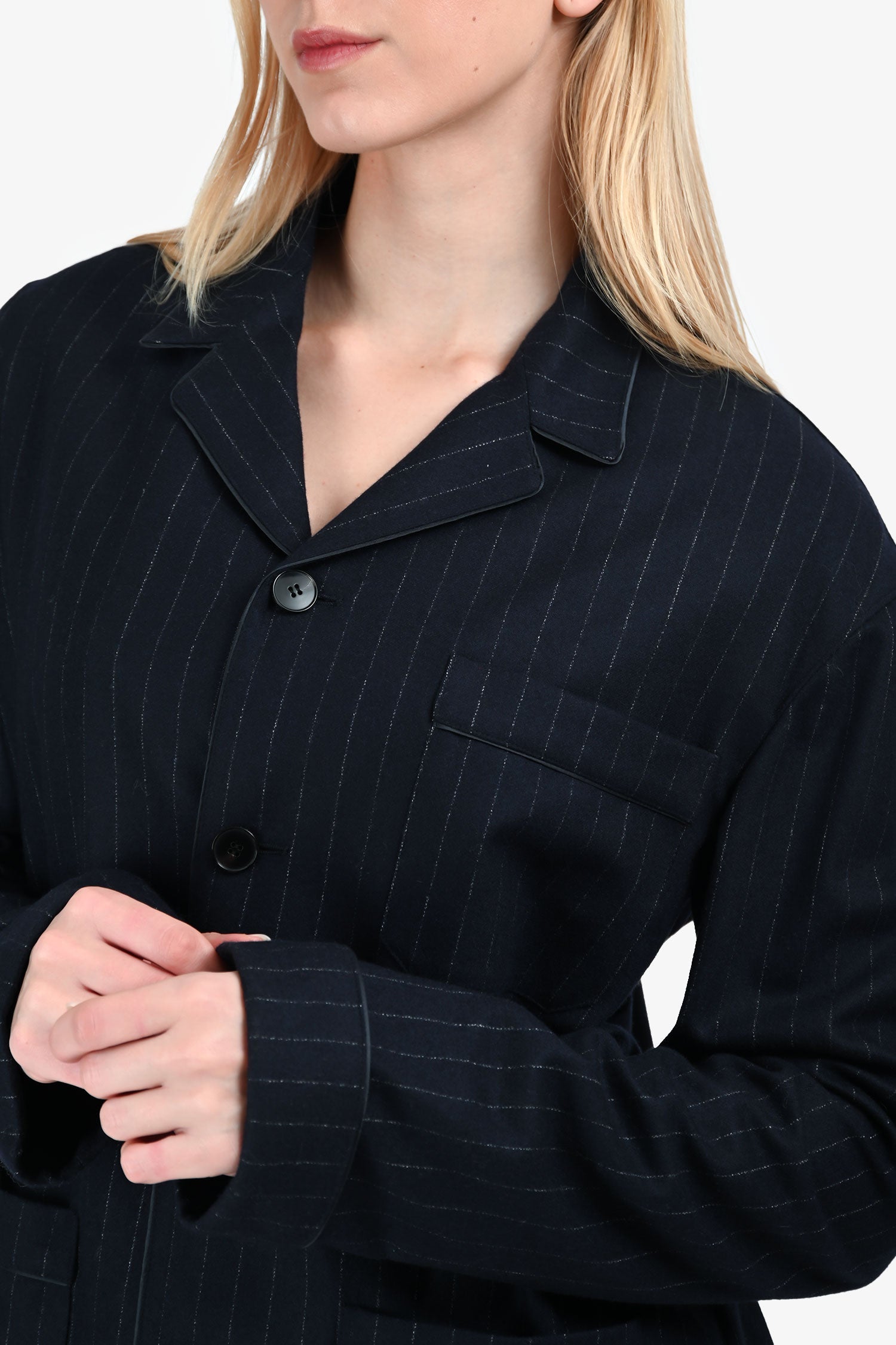 Valentino Navy Wool/Cashmere Pinstripe Blazer Size 36