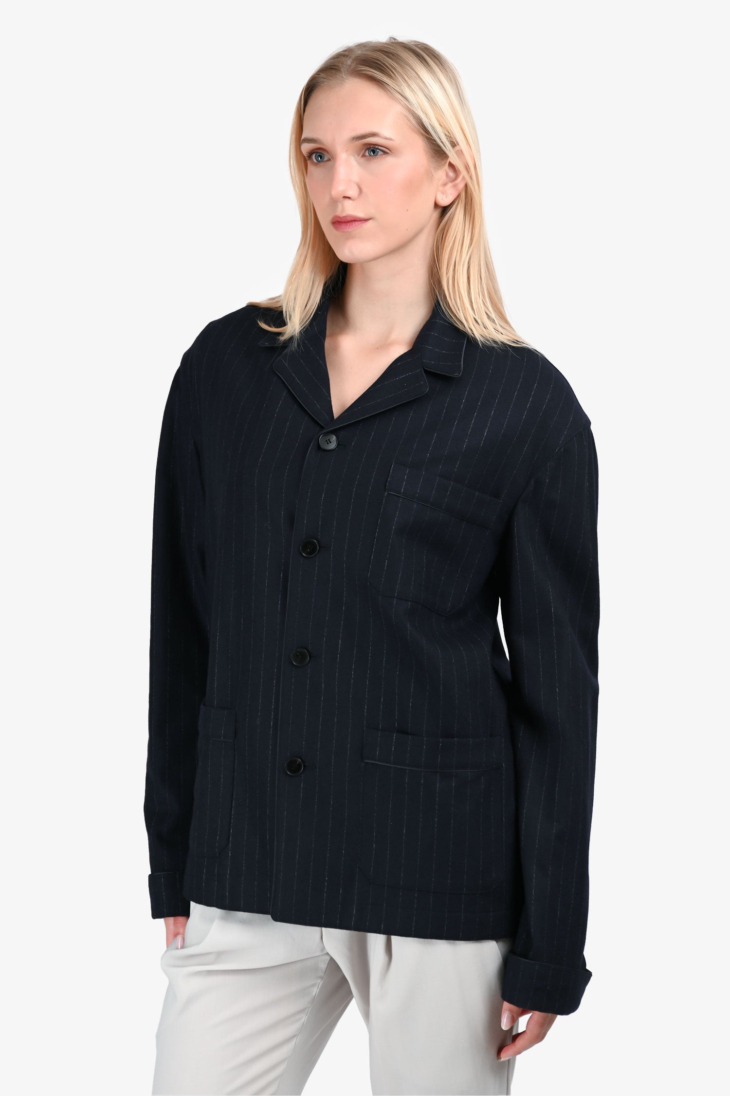 Valentino Navy Wool/Cashmere Pinstripe Blazer Size 36
