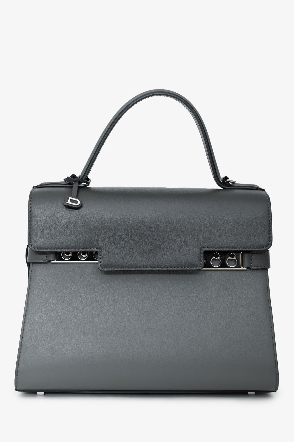 Delvaux Grey Leather 2 Tone Tempete MM Silver Hardware with Strap