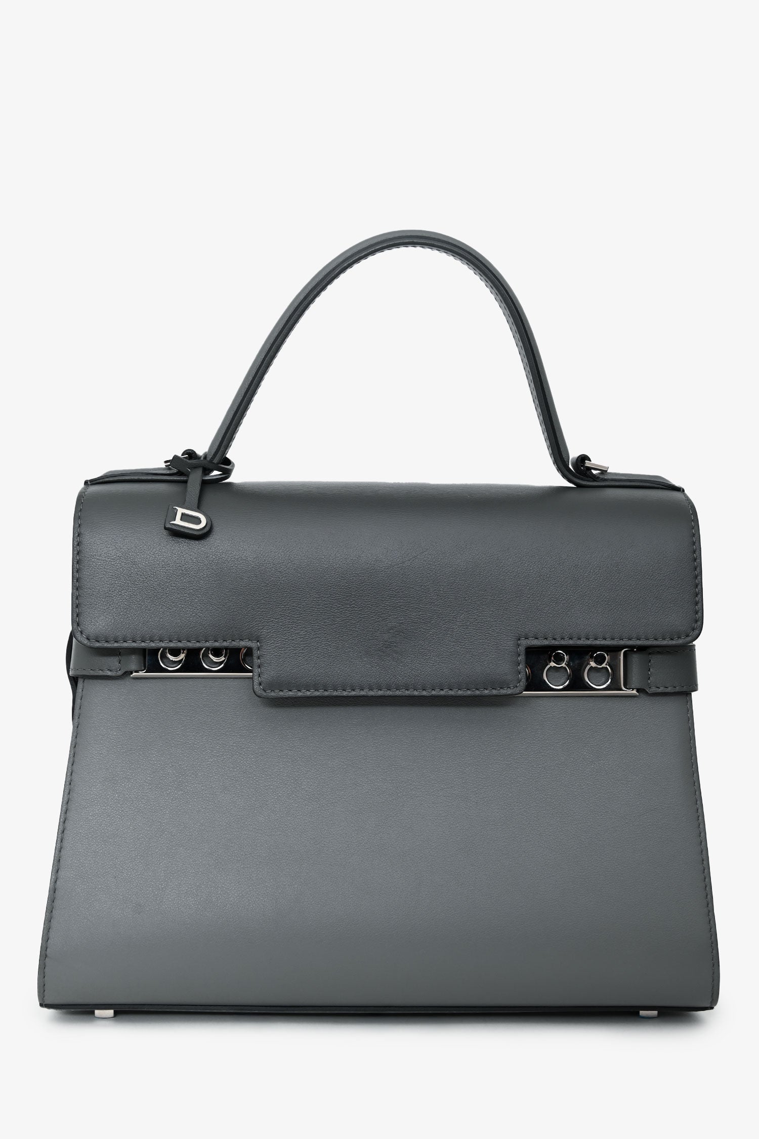 Delvaux Grey Leather 2 Tone Tempete MM Silver Hardware with Strap