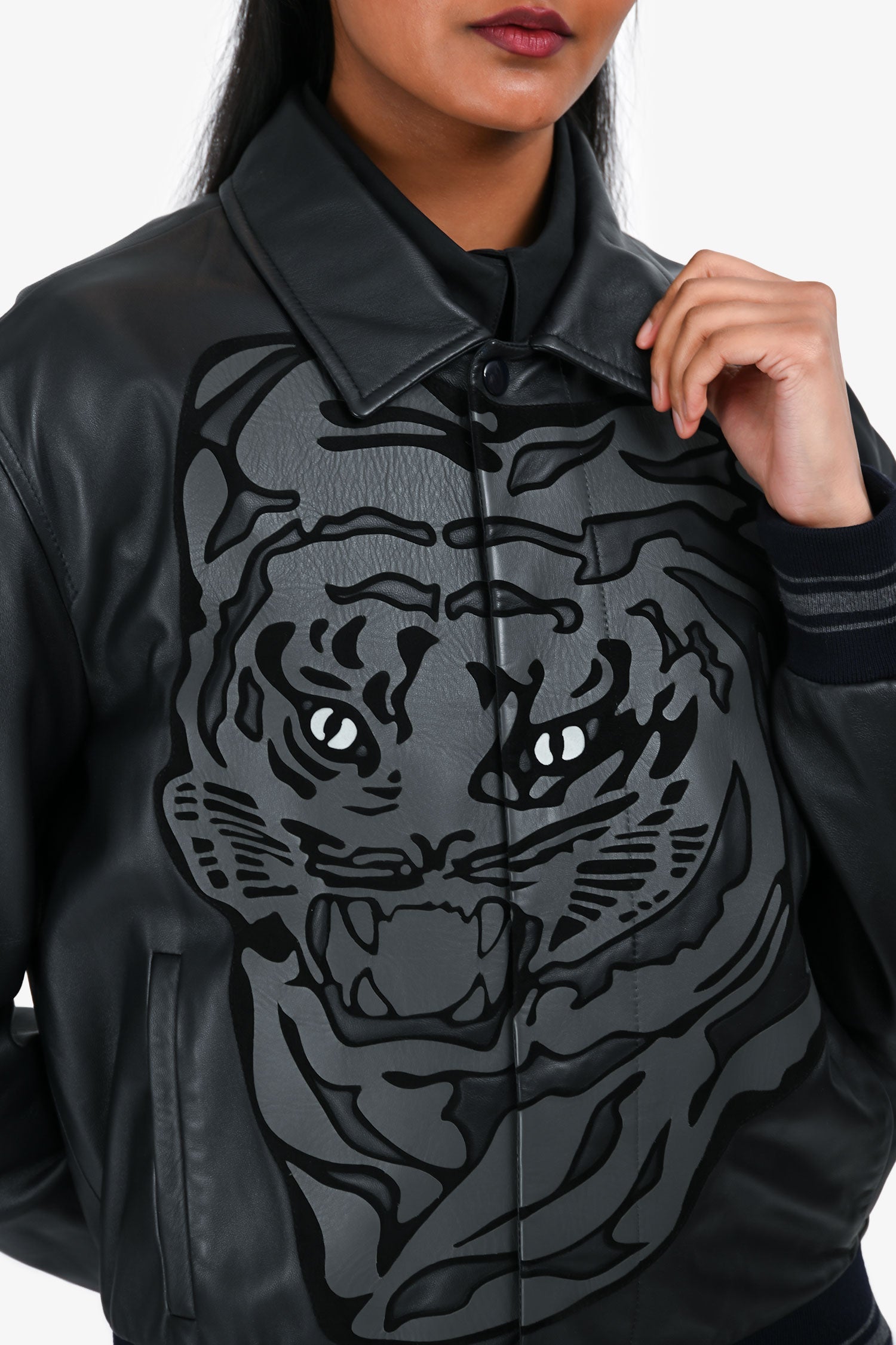 Valentino Metallic Grey Tiger Print Leather Jacket Size 46