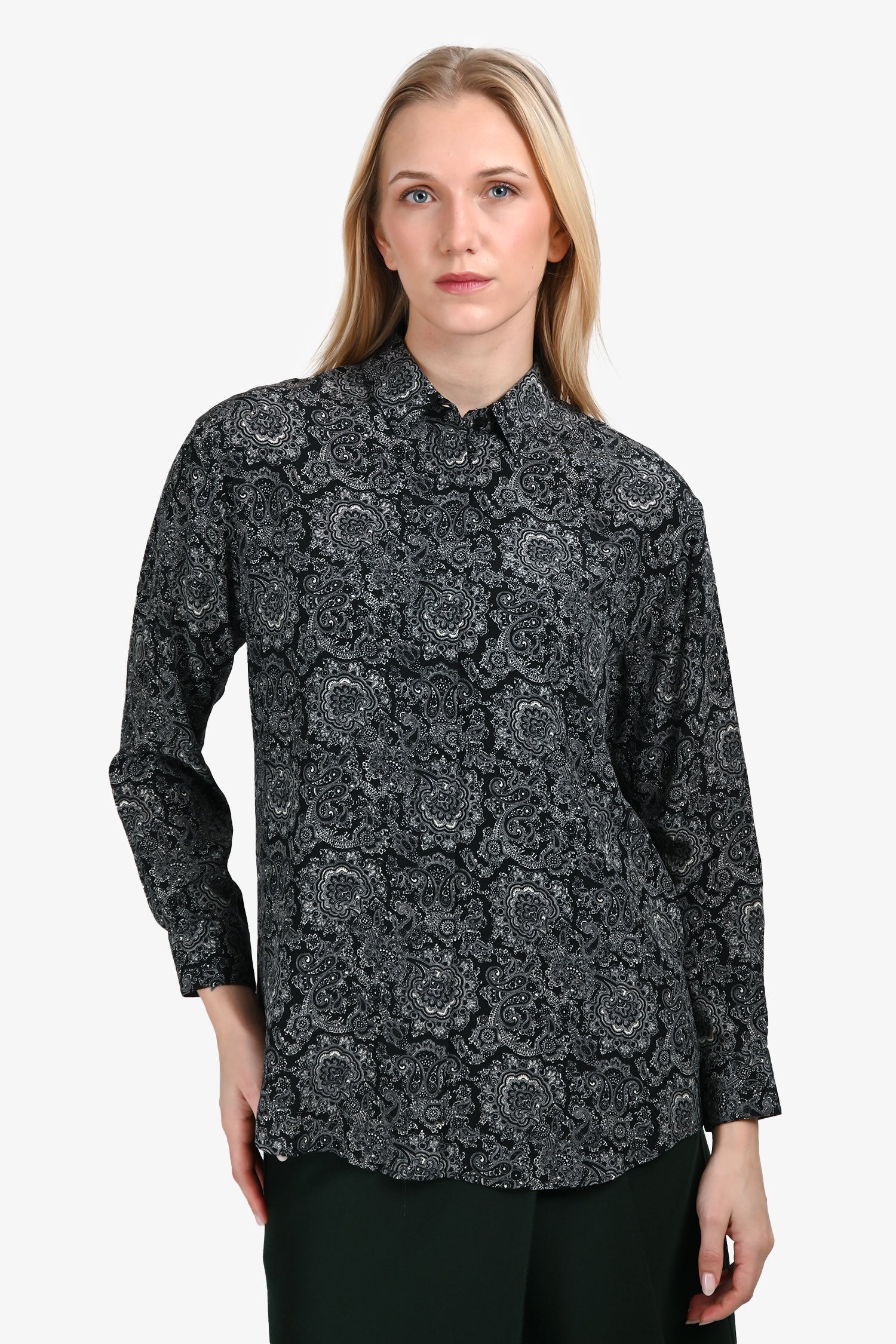 Saint Laurent 2018 Paisley Print Silk Shirt Size 40