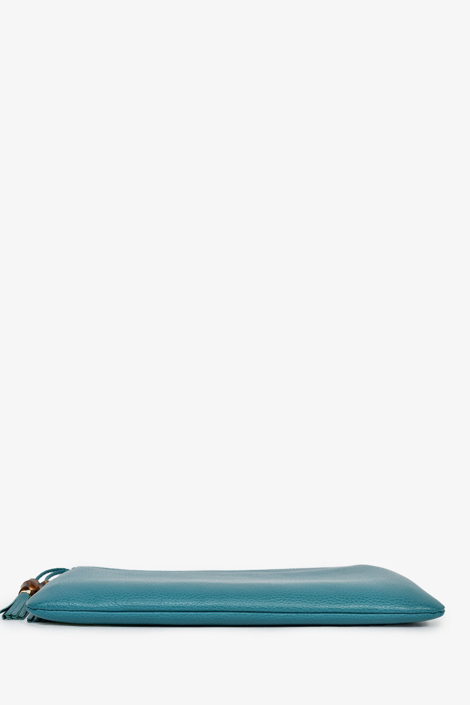 Gucci Turquoise Pebbled Leather Bamboo Tassel Clutch