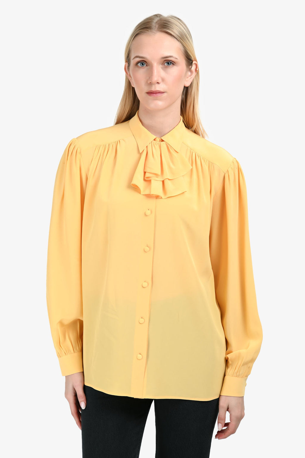 Gucci Yellow Silk Ruffle Blouse Size 40