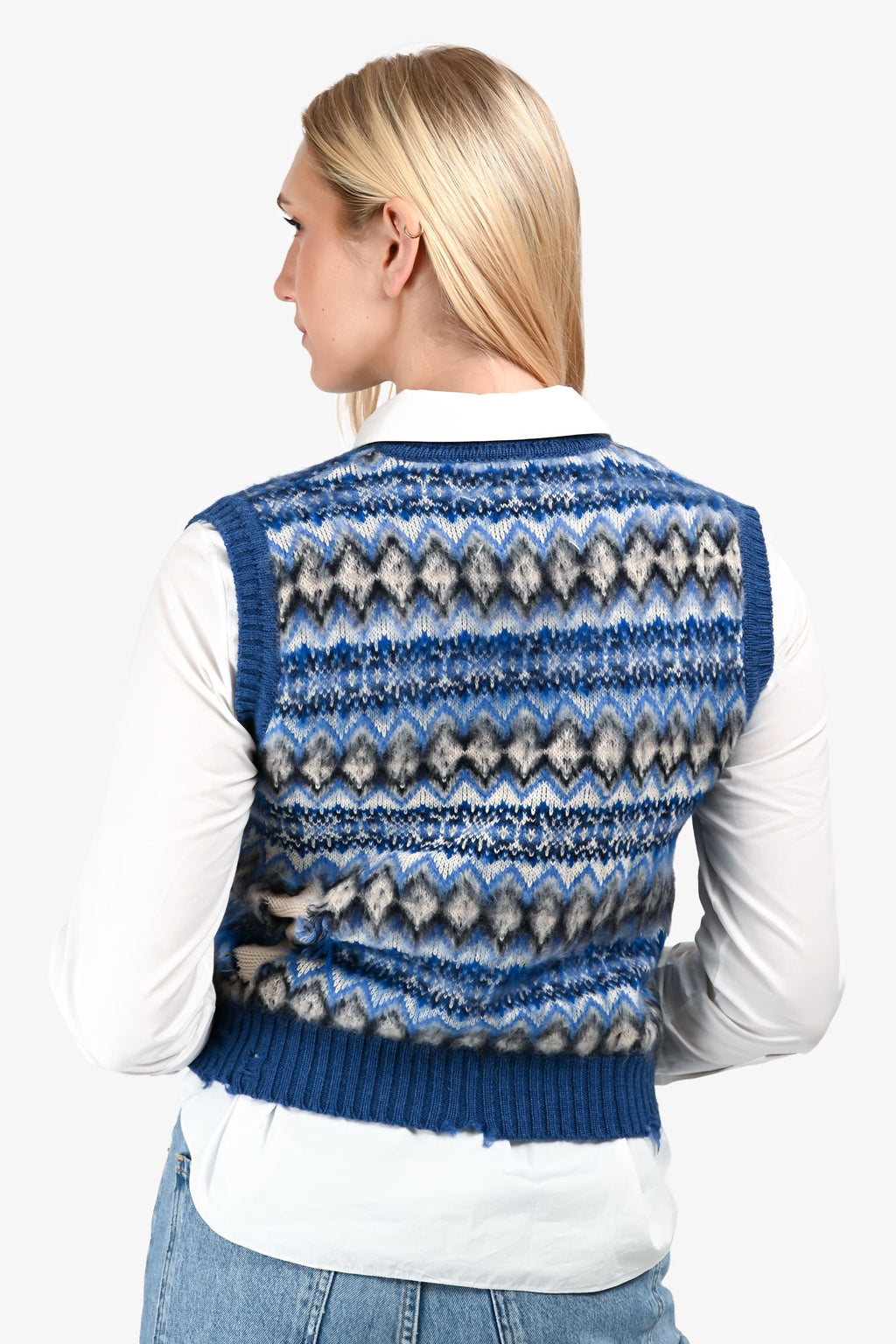 Maison Margiela 2022 Blue Wool Blend Anarchic Fair Isle Sweater Vest Size S