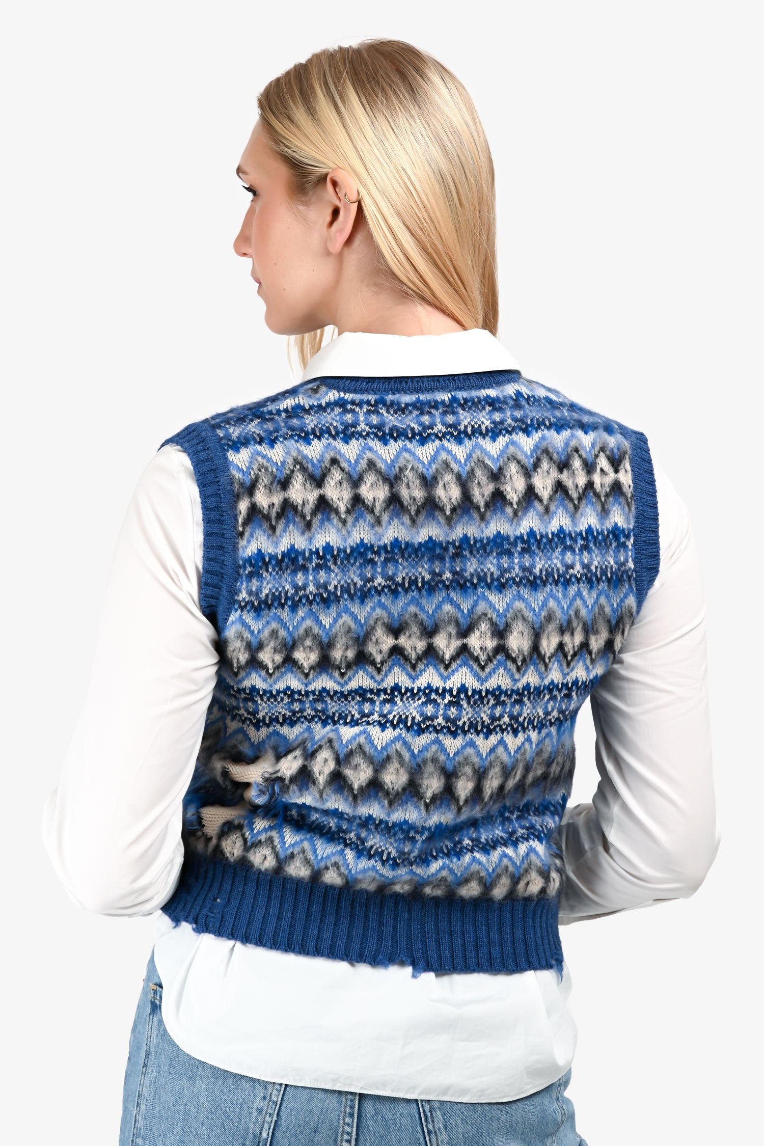Maison Margiela 2022 Blue Wool Blend Anarchic Fair Isle Sweater Vest Size S