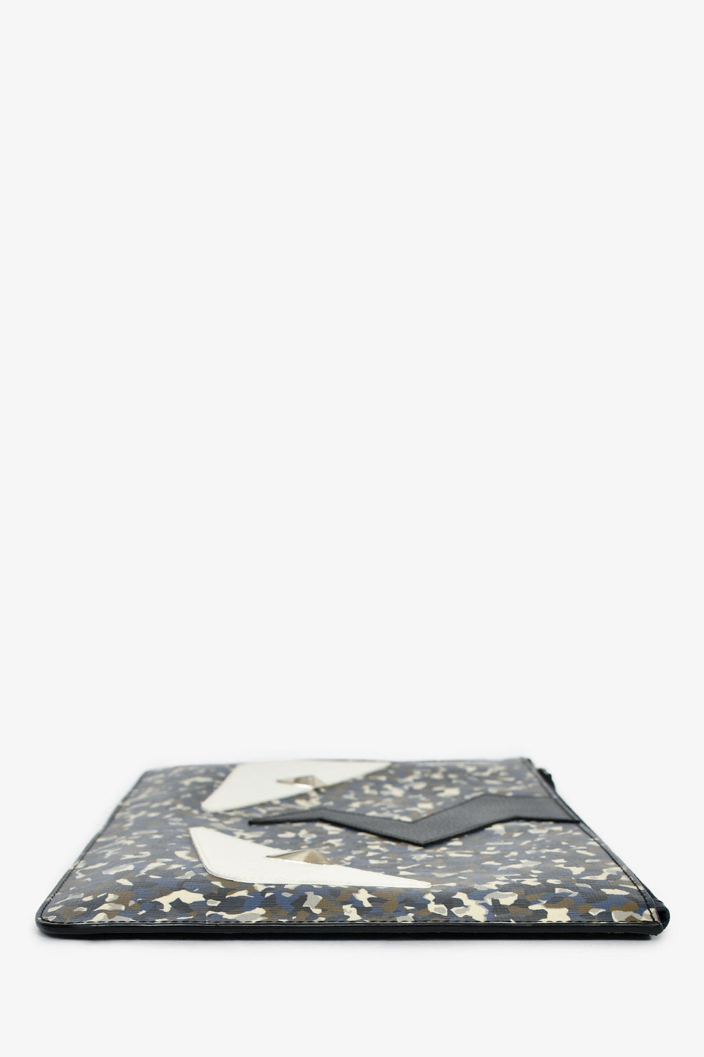 Fendi 2016 Black/White Leather Monster Eyes Zip Pouch