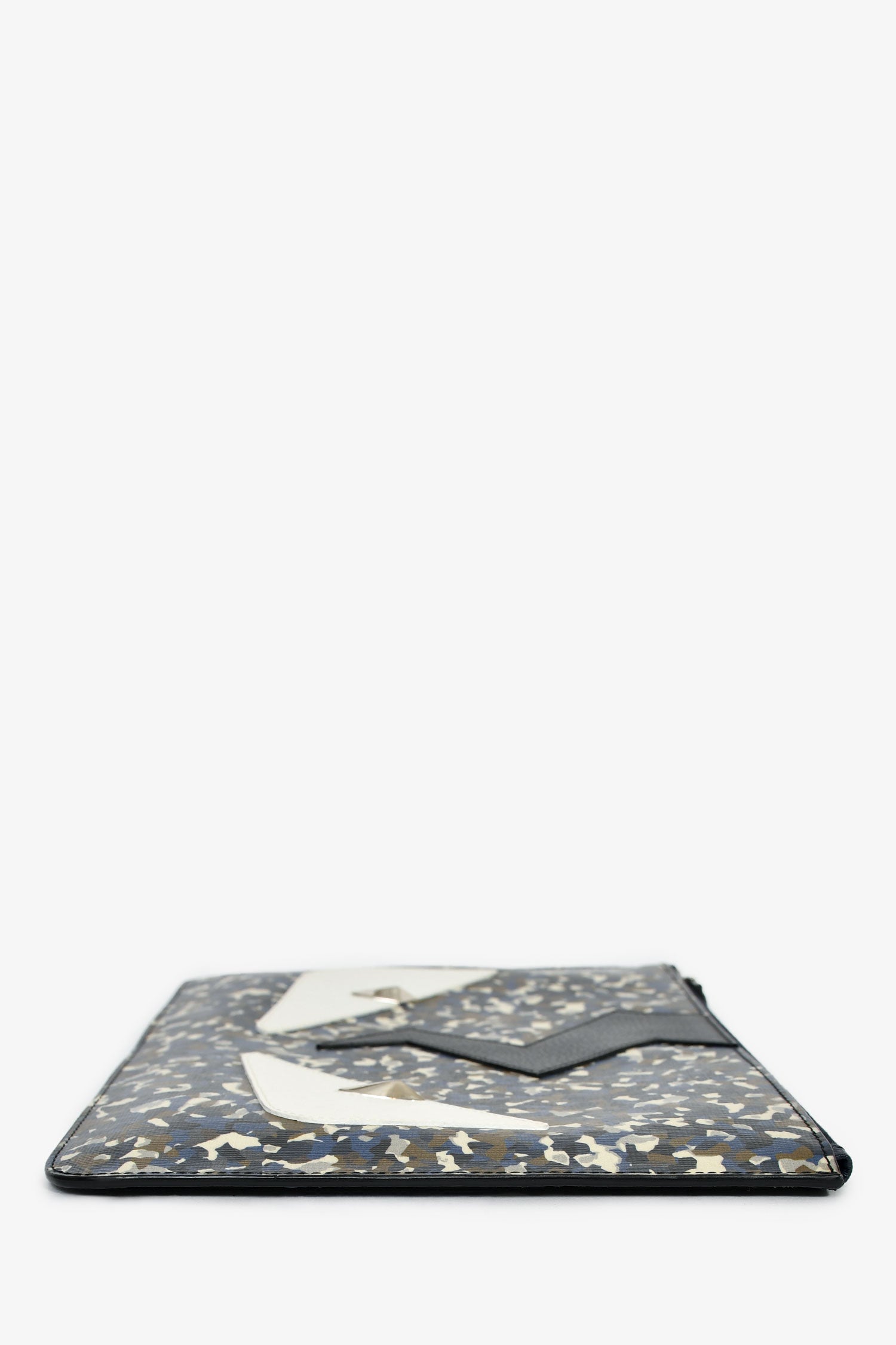 Fendi 2016 Black/White Leather Monster Eyes Zip Pouch