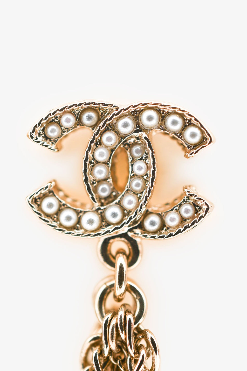 Pre-Loved Chanel™ 2020 Gold Tone Faux Pearl CC Ear Pendants