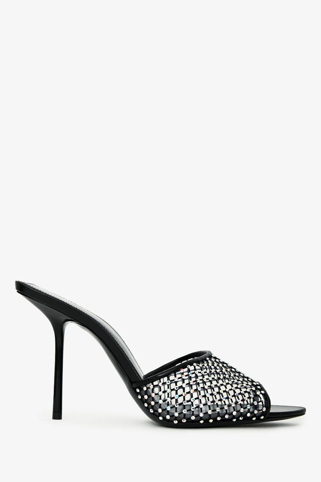Saint Laurent Black Leather Crystal Embellished Mesh Mules Size 38.5