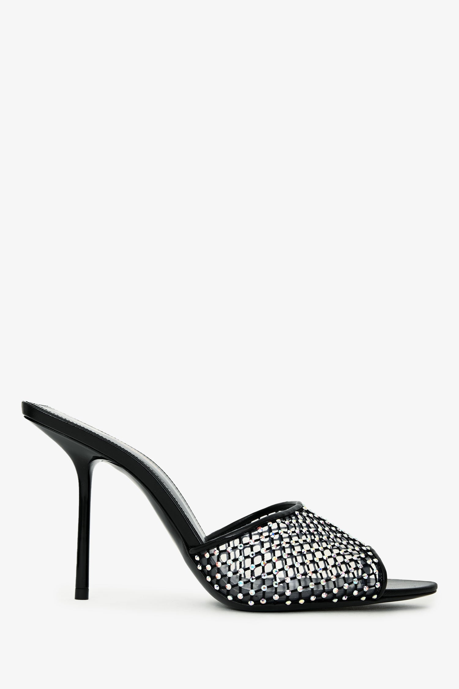 Saint Laurent Black Leather Crystal Embellished Mesh Mules Size 38.5