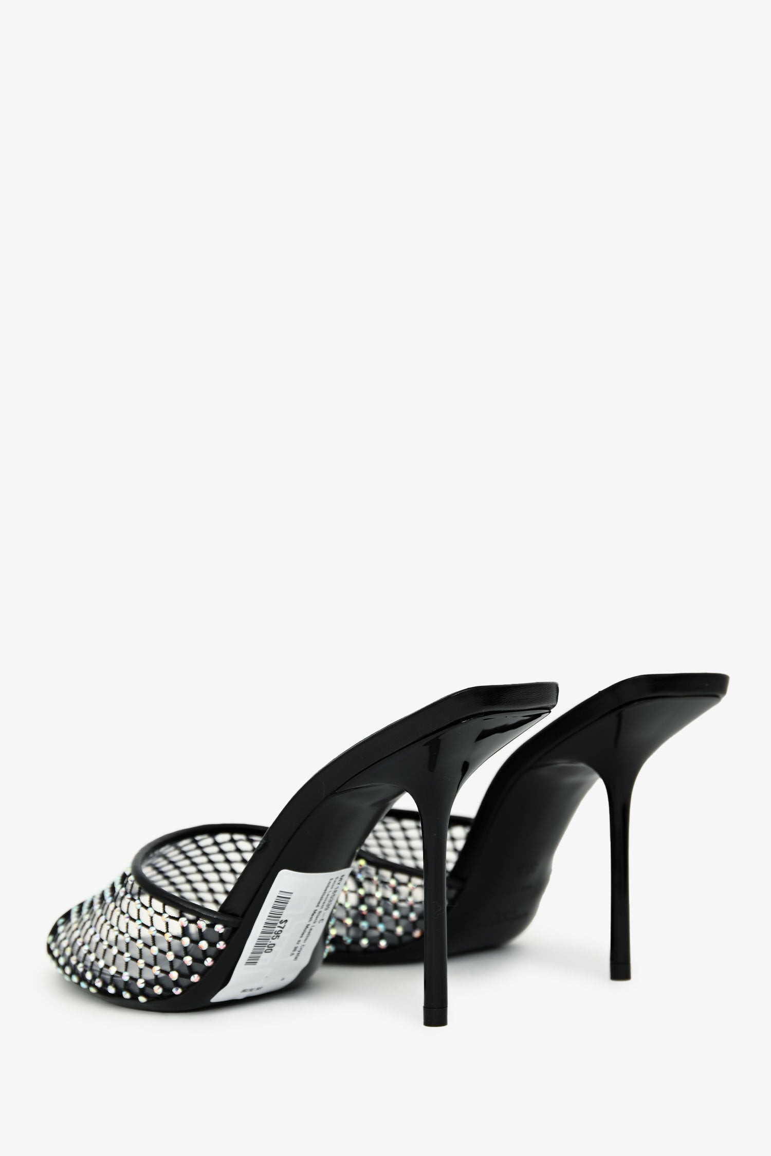 Saint Laurent Black Leather Crystal Embellished Mesh Mules Size 38.5