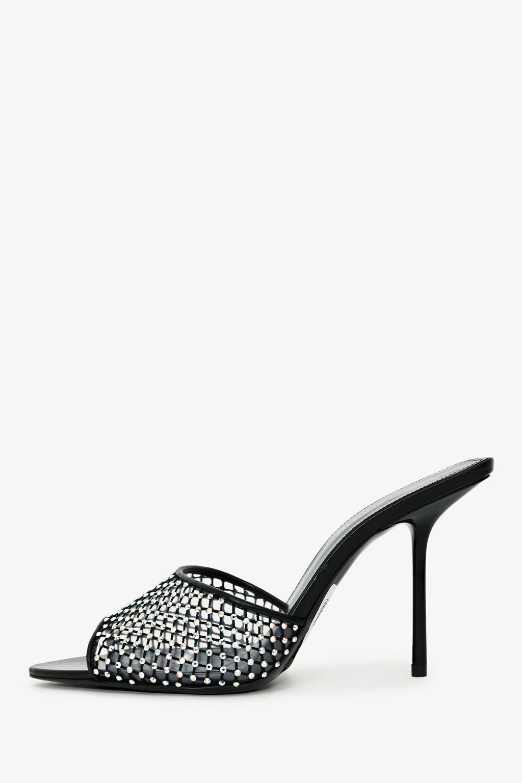 Saint Laurent Black Leather Crystal Embellished Mesh Mules Size 38.5