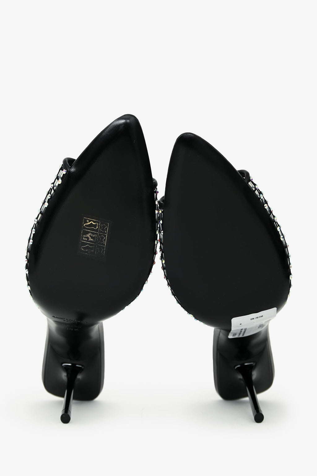 Saint Laurent Black Leather Crystal Embellished Mesh Mules Size 38.5