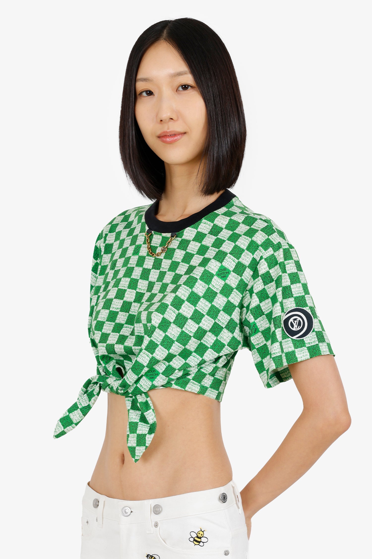 Louis Vuitton Green Damier Cropped T-Shirt Size XS