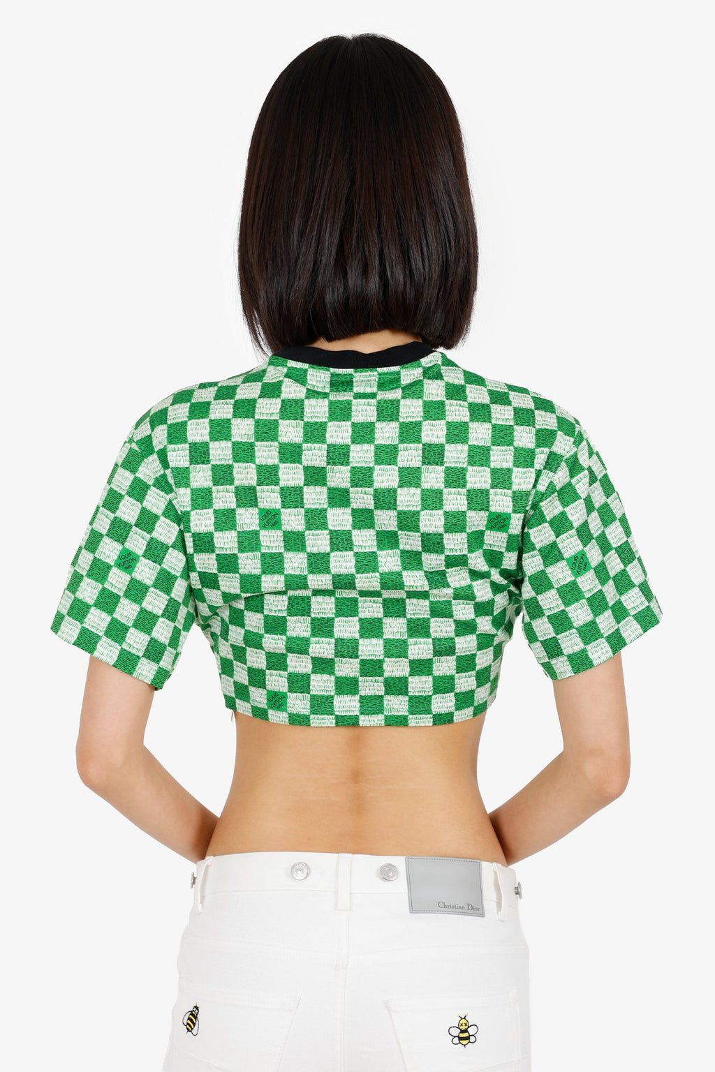 Louis Vuitton Green Damier Cropped T-Shirt Size XS