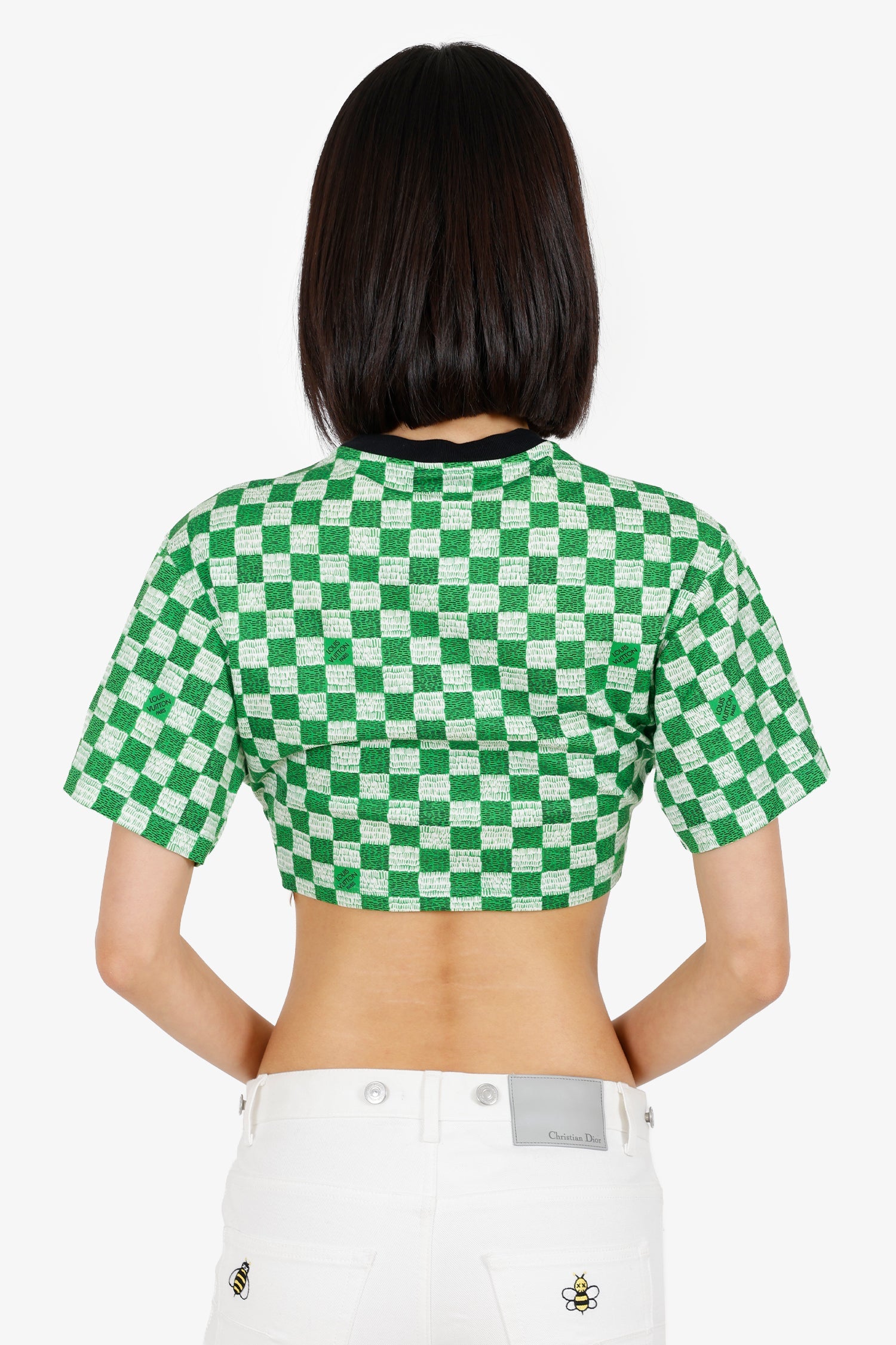 Louis Vuitton Green Damier Cropped T-Shirt Size XS