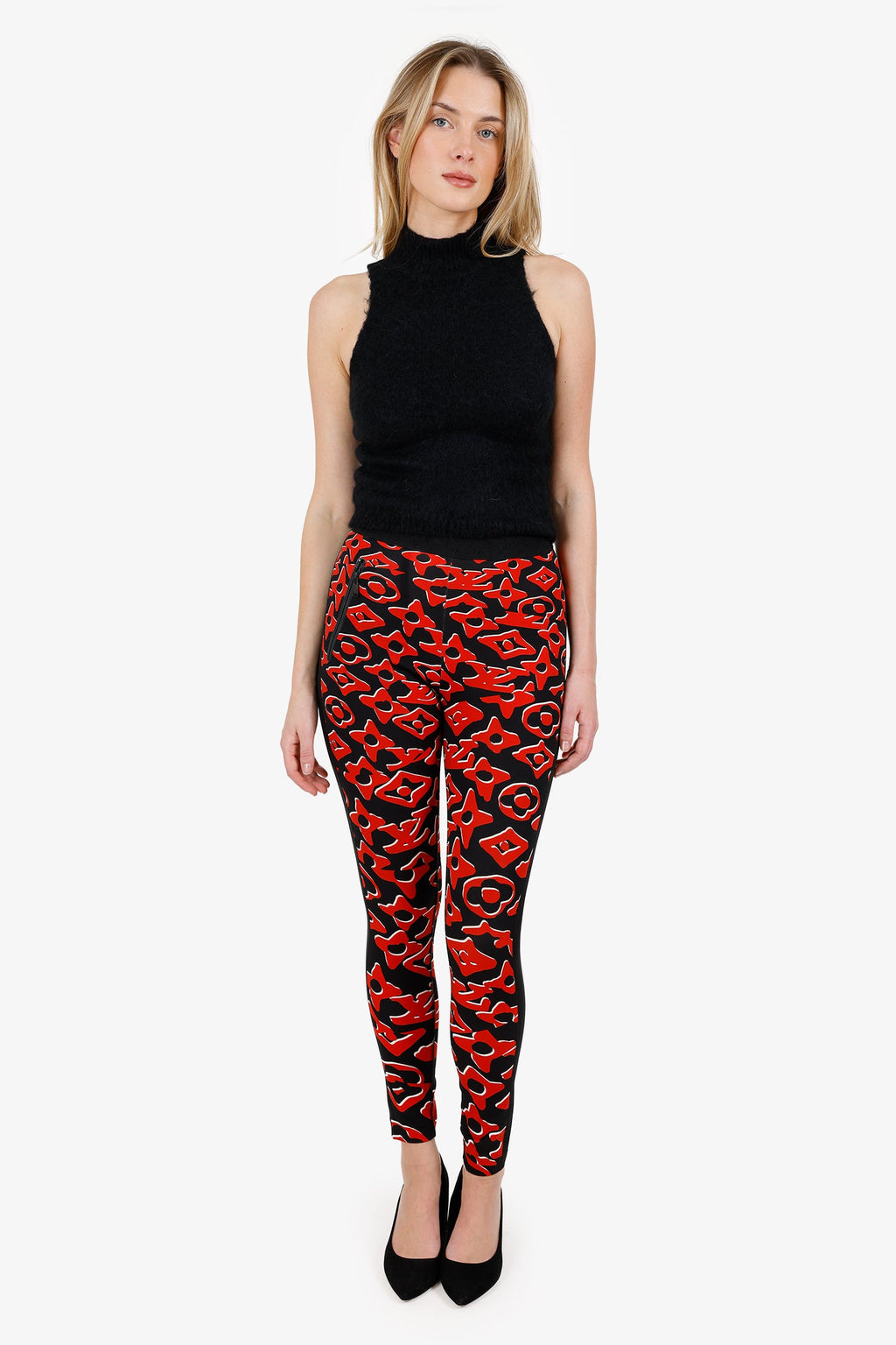Louis Vuitton X Urs Fischer Red/Black Printed Jersey Leggings Size 36
