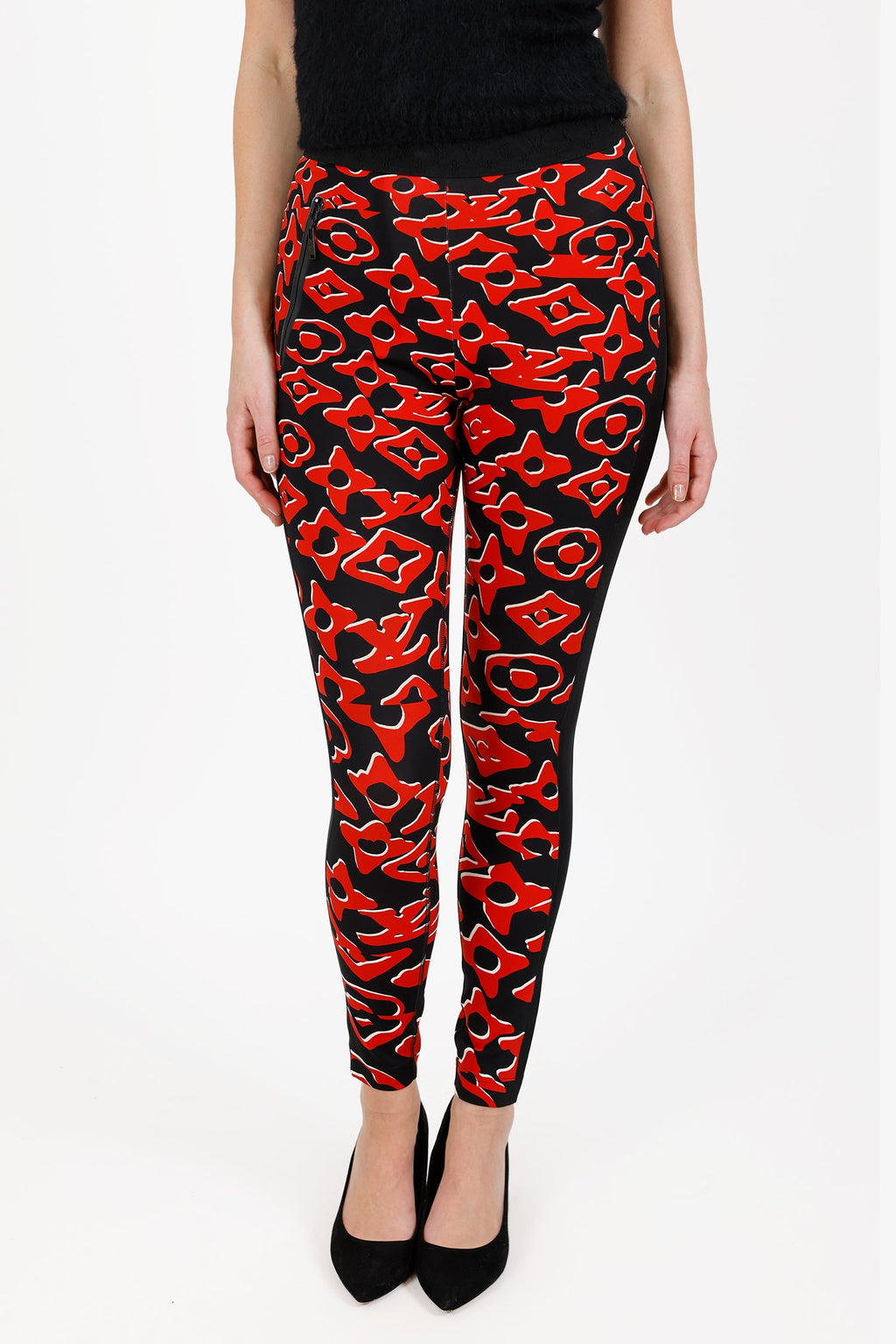 Louis Vuitton X Urs Fischer Red/Black Printed Jersey Leggings Size 36