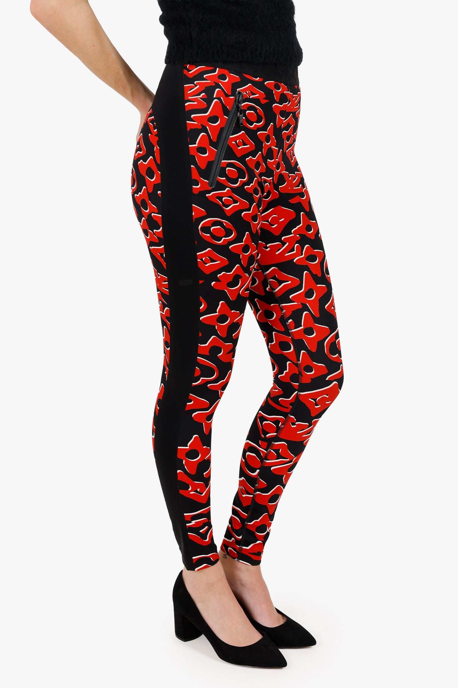 Louis Vuitton X Urs Fischer Red/Black Printed Jersey Leggings Size 36