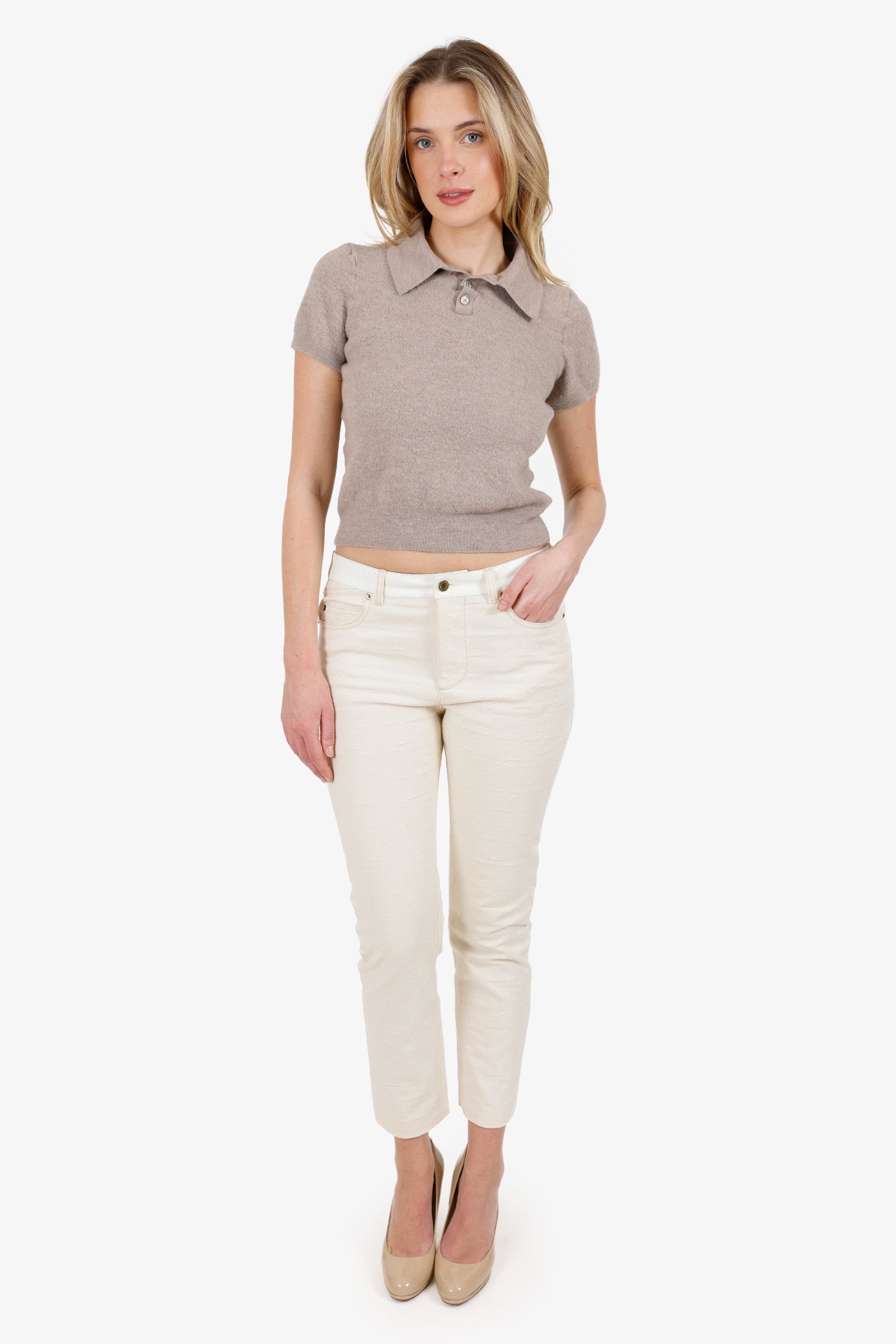 Louis Vuitton White Denim Monogram Jeans Size 40