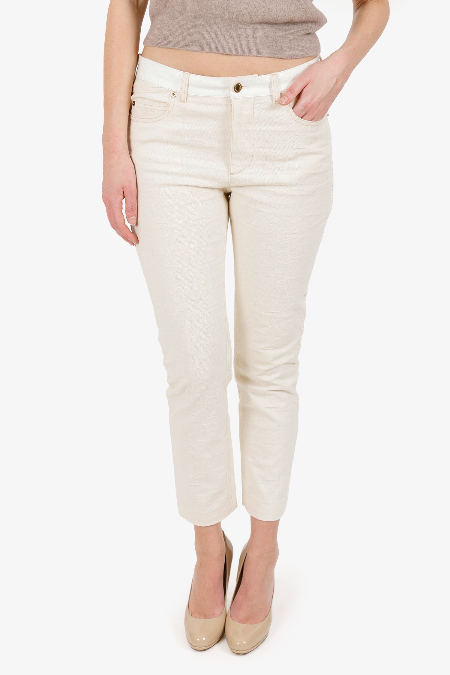 Louis Vuitton White Denim Monogram Jeans Size 40