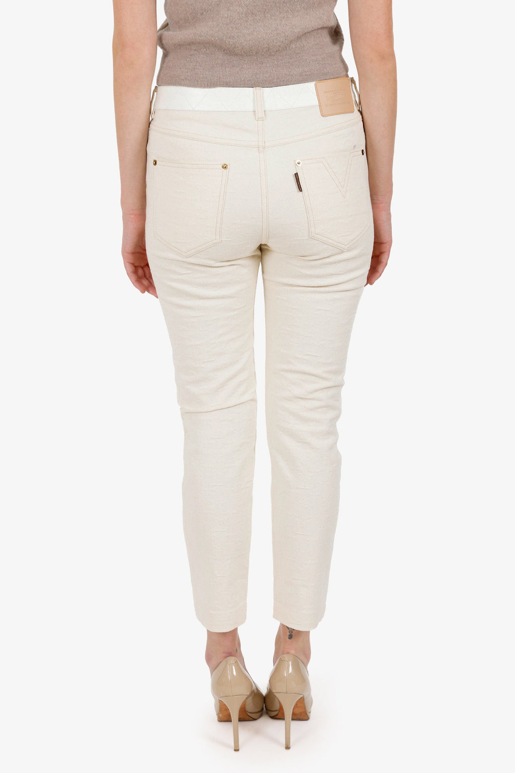 Louis Vuitton White Denim Monogram Jeans Size 40