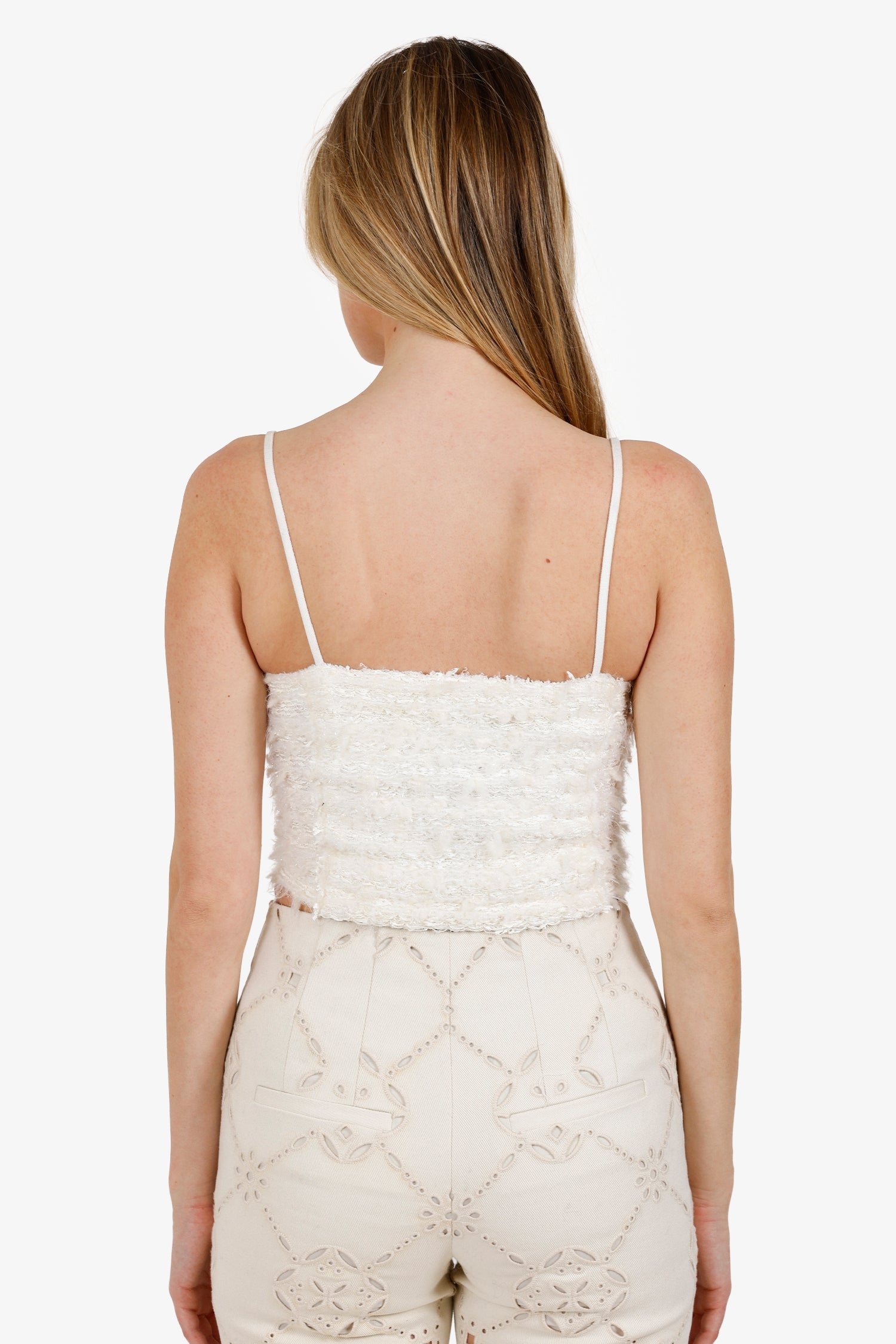 Balmain White Metallic Tweed Double Breasted Crop Top Size 36