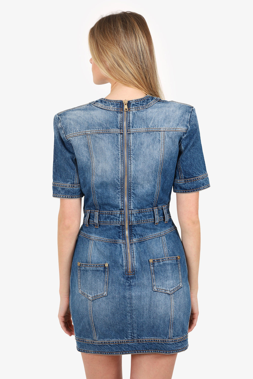 Balmain Blue Denim V-Neck Mini Dress Size 40