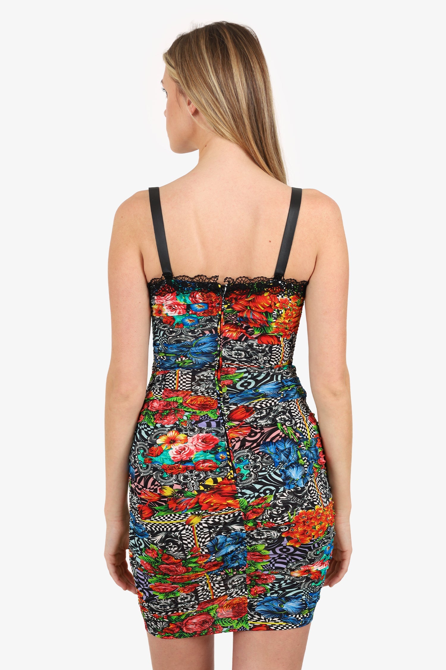 Versace Jeans Couture Multicolour Floral Print Ruched Midi Dress Size 2