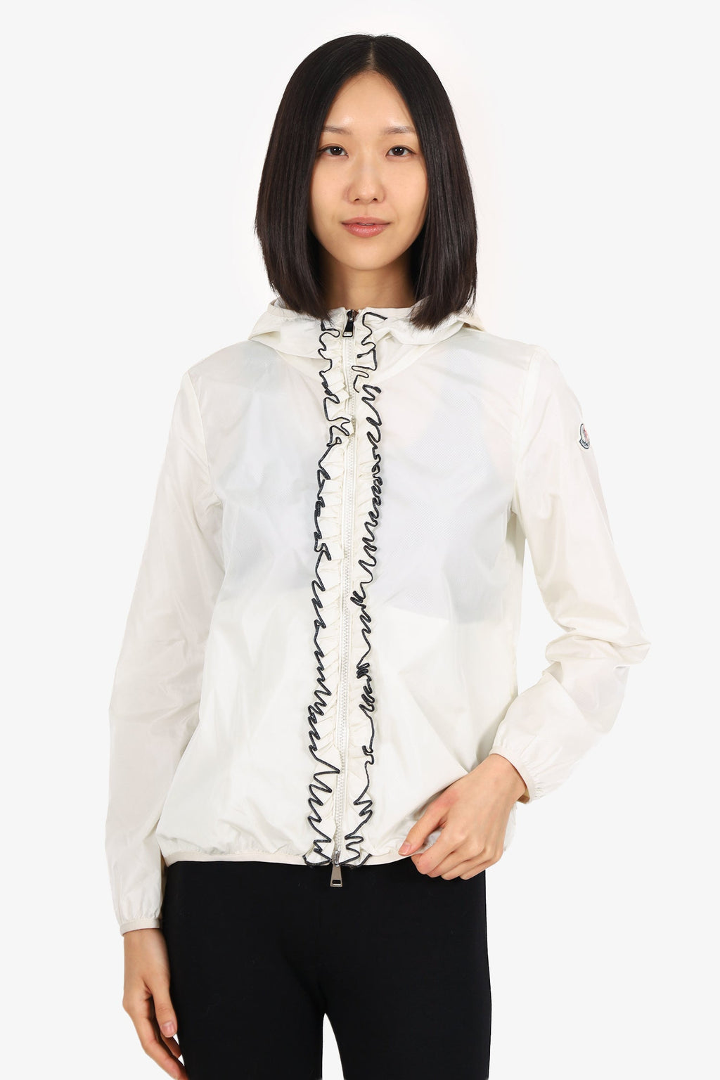 Moncler White Nylon Ruffled Zip-up Jacket Size 1