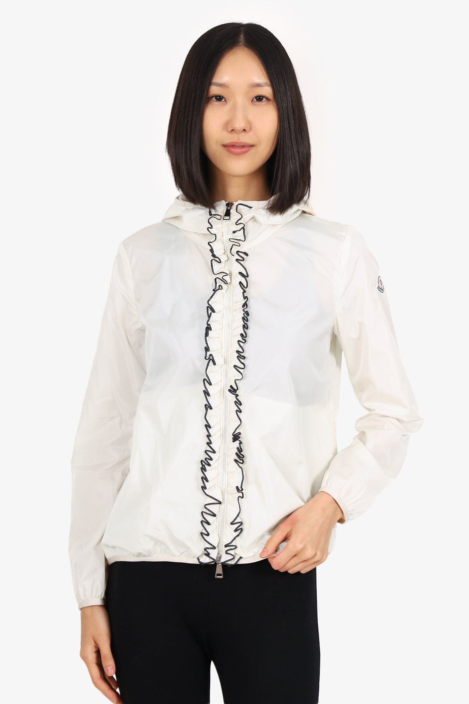 Moncler White Nylon Ruffled Zip-up Jacket Size 1