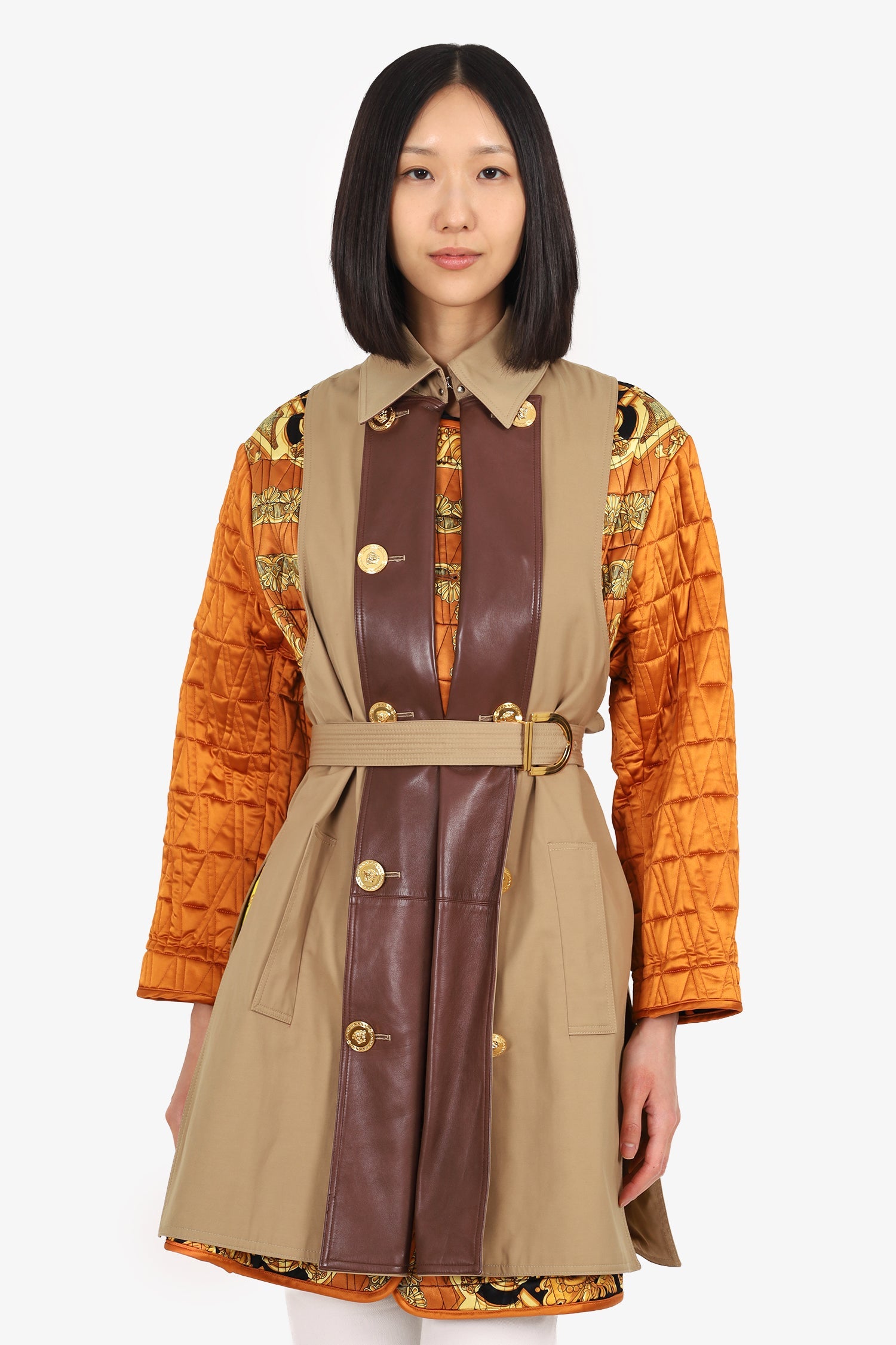 Versace 2019 Runway Brown Barocco Belted Trench Coat Size 38