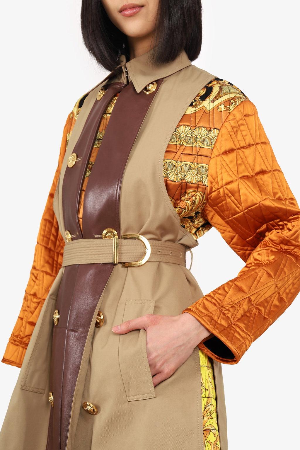 Versace 2019 Runway Brown Barocco Belted Trench Coat Size 38