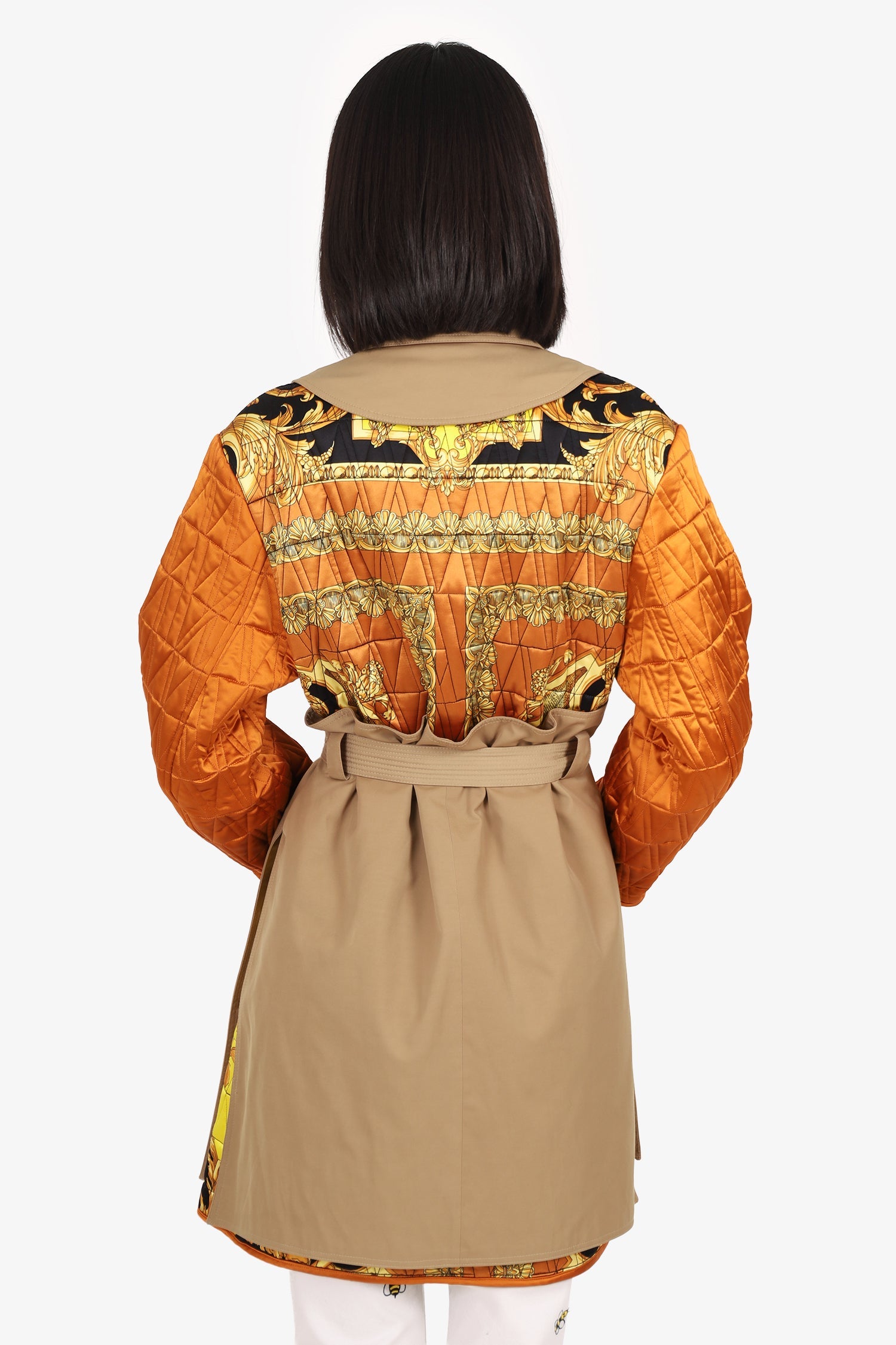Versace 2019 Runway Brown Barocco Belted Trench Coat Size 38
