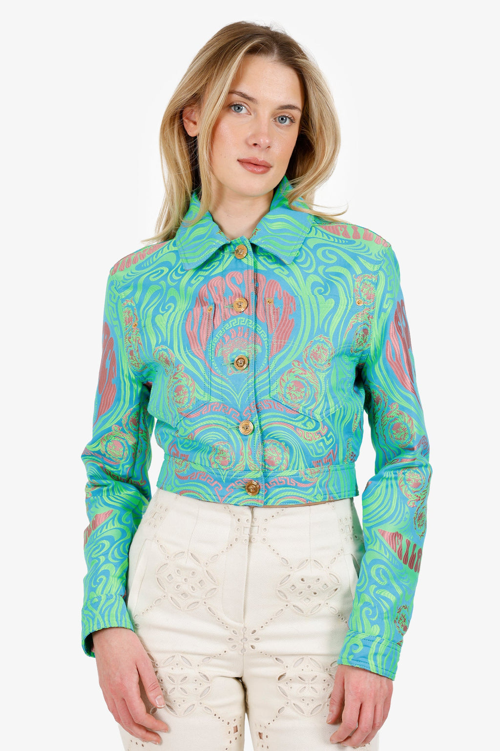 Versace Blue/Green/Pink Medusa Music Jacket Size 40