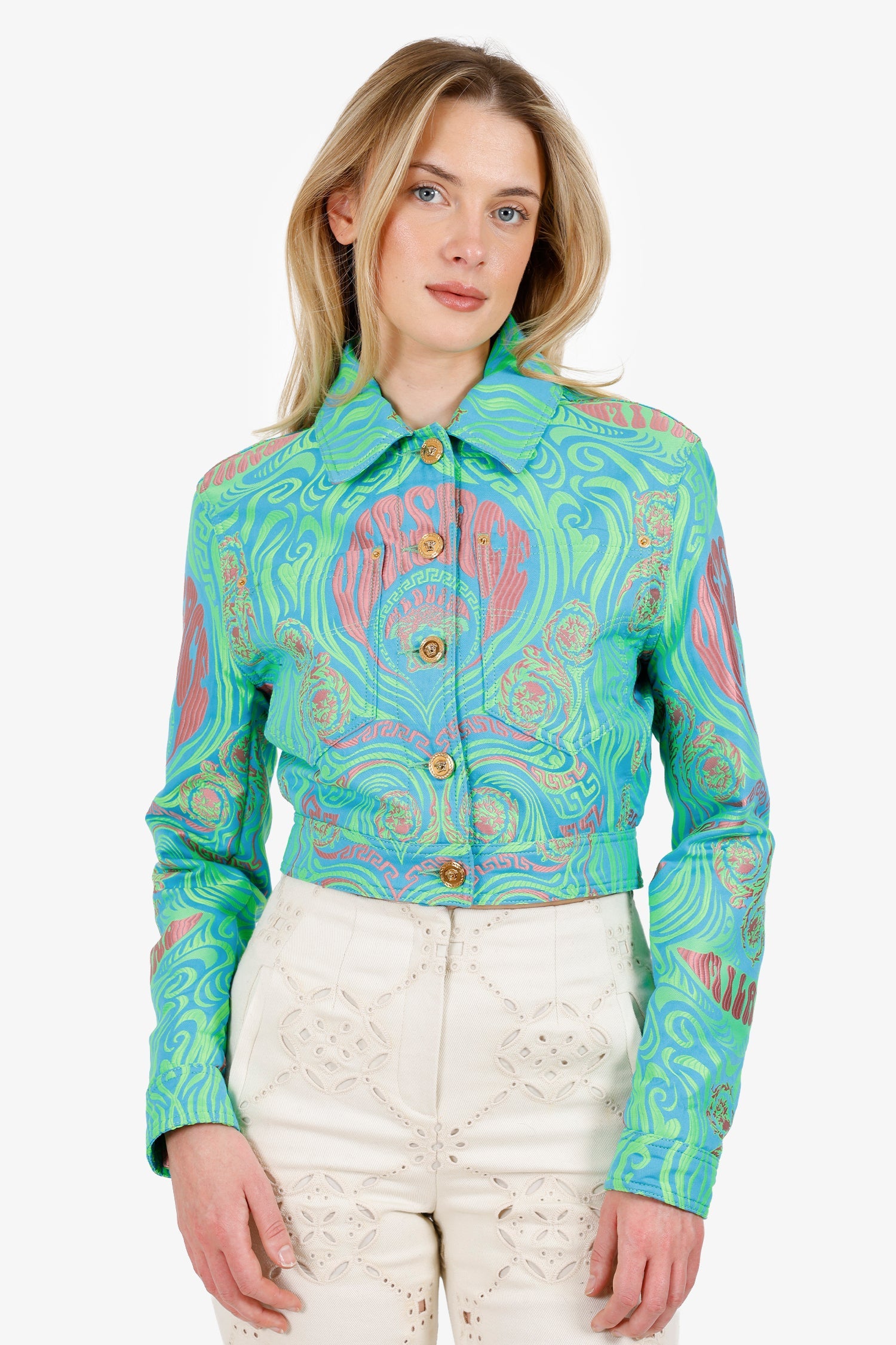 Versace Blue/Green/Pink Medusa Music Jacket Size 40